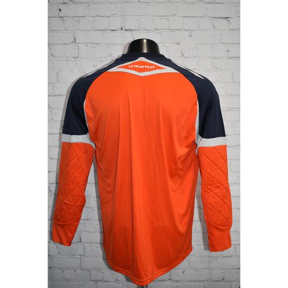 Umbro Soccer Goalie Shirt Mens Size Large Padded Elbows Polyester Orange Blue - Picture 3 of 10
